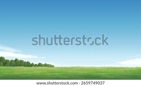 Realistic Landscape Green Meadow Distant Trees Bright Blue Sky Vector Landscapt Background