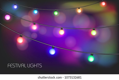 Realistic lanterns on the garland