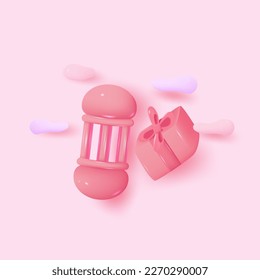 realistic. lanterns and pink gift boxes with cute clouds all around. vector illustration. background