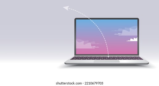 Realistic laptop advertisement, with shadow and copy space. 3d vector illustration, ads mock-up