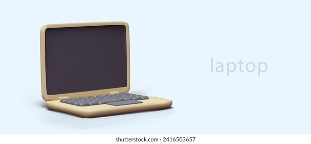 Realistic laptop with black screen. Vector advertising concept in cartoon style
