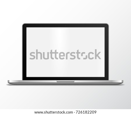 Realistic laptop with blank screen on a white background