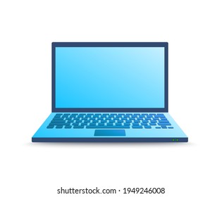 realistic laptop in blue gradient color with shadow and copy space on screen. Color vector illustration of notebook with place for text or image on screen