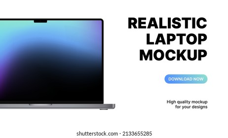 Realistic Laptop with Blue Gradient Screen. Download Notebook Mockup with White Background for Marketing purposes. Vector illustration