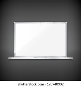 Realistic laptop clean screen, isolated on dark background