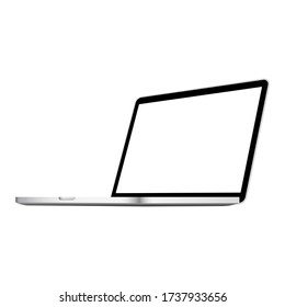 Realistic Laptop Computer with an empty screen,isolated on white background, side view. Vector EPS 10