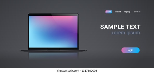 realistic laptop computer notebook with colorful screen on gray background digital technology concept horizontal copy space