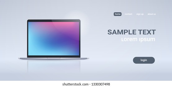 realistic laptop computer notebook with colorful screen on gray background digital technology concept horizontal copy space
