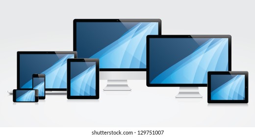 Realistic laptop, computer, tablet, smartphone vector EPS10