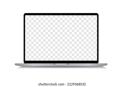Realistic laptop computer vector mockup isolated on transparent.