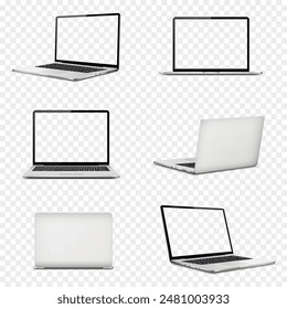 Ordenadores portátiles realistas con pantalla transparente sobre fondo transparente