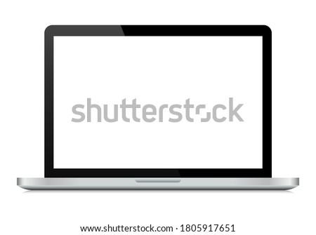 Realistic laptop display with blank white screen. Laptop isolated on white background. Vector illustration.