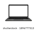 Realistic laptop front view. Laptop modern mockup in space gray color. Blank screen display notebook. Opened computer screen with keyboard. Smart device..