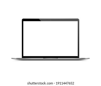 Realistic laptop front view. Laptop modern mockup. Blank screen display notebook. Opened computer screen. Smart device.