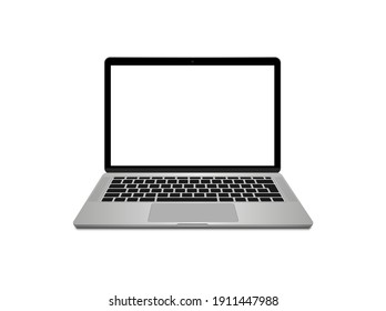 Realistic laptop front view. Laptop modern mockup. Blank screen display notebook. Opened computer screen with keyboard. Smart device.