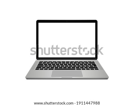 Realistic laptop front view. Laptop modern mockup. Blank screen display notebook. Opened computer screen with keyboard. Smart device.