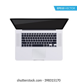 Realistic laptop illustration isolated on white background. Top view. Eps10 vector template.