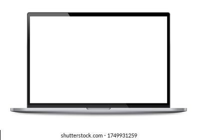 Realistic laptop incline 90 degree isolated on white background. computer notebook with empty screen. blank copy space on modern mobile computer.