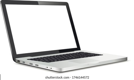 Realistic laptop isolated on white background. Computer notebook with empty screen