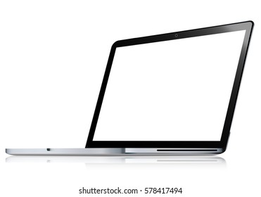 Realistic laptop isolated on white background incline 120 degree. computer notebook with empty screen. blank copy space on modern mobile computer.