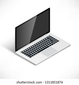 Realistic laptop Isometric Vector Illustration. 3d computer notebook with empty screen isolated on white background. For Mobile, Web, Decor, Print Products, Application