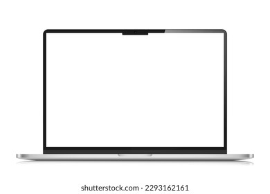 Realistisches Notebook-Layout in einem hellen silbernen Gehäuse. Ein moderner Laptop mit einem leeren Bildschirm einzeln auf weißem Hintergrund. Vektorgrafik.