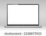 Realistic laptop layout with reflection. A modern laptop with a blank screen on a gray gradient background. Vector illustration.