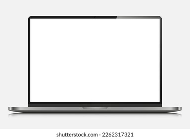 Diseño de portátiles realista con pantalla blanca y reflexión. Un portátil moderno con pantalla en blanco aislado en un fondo blanco. Ilustración vectorial.