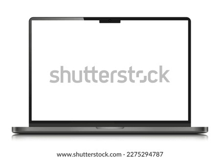 Realistic laptop layout with a white screen and a light silver case. A modern laptop with a blank screen. Vector illustration.