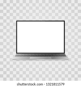 Realistic laptop mock up on transparent background. Laptop with white screen front view. Vector illustration