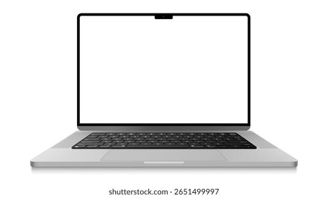 Realistic laptop mockup with blank white screen isolated on white background