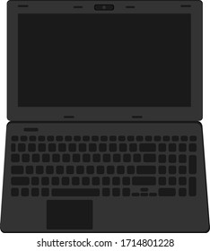 Realistic laptop mockup with a button, front view. Vector illustration 