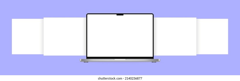 Realistic laptop mockup with carousel interface. Can be used for business, advertising or marketing. Vector illustration