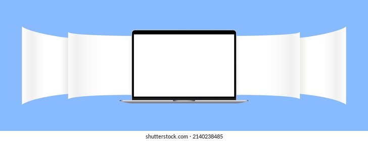 Realistic laptop mockup with carousel interface. Can be used for business, advertising or marketing. Vector illustration