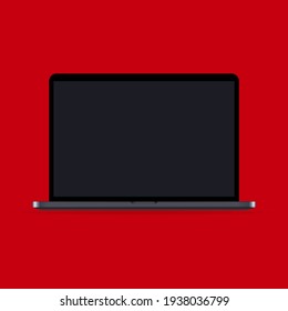 Realistic laptop mockup icon. Notebook. Dark theme. Can be used for business, marketing and advertising. Vector EPS 10. Isolated on background
