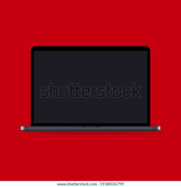Realistic laptop mockup icon. Notebook. Dark\
theme. Can be used for business, marketing and advertising. Vector\
EPS 10. Isolated on\
background