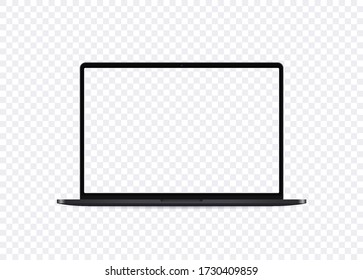 Realistic laptop mockup. Open notebook with empty screen in front view. Portable computer template for show your design, website and presentation. Vector 3d illustration.