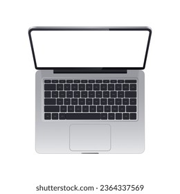 Realistic laptop mockup top view on isolated background. Modern notebook with blank screen isolated. Vector illustration