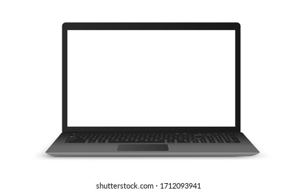 Realistic laptop mockup with white screen isolated on white background. Vector illustration.