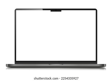 Realistic laptop mockup with a white screen. A laptop with an empty silver screen. Vector illustration.