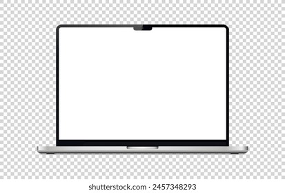 Realistisches Notebook-Mockup mit weißem Bildschirm isoliert auf transparentem Hintergrund.