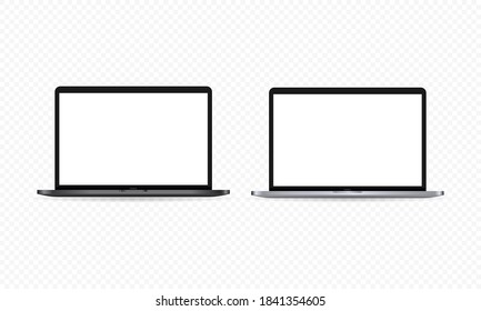 Realistic laptop monitor icon. Notebook display. White blank screen. Dark and light theme. Vector on isolated transparent background. EPS 10