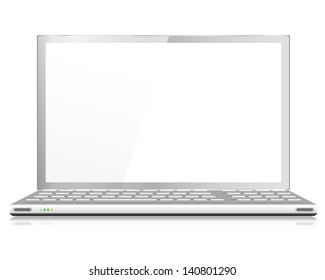 Realistic Laptop or Notebook Computer in Silver - Vector with grouped items, named layers and with a separate layer to easily add your own image to laptop screen