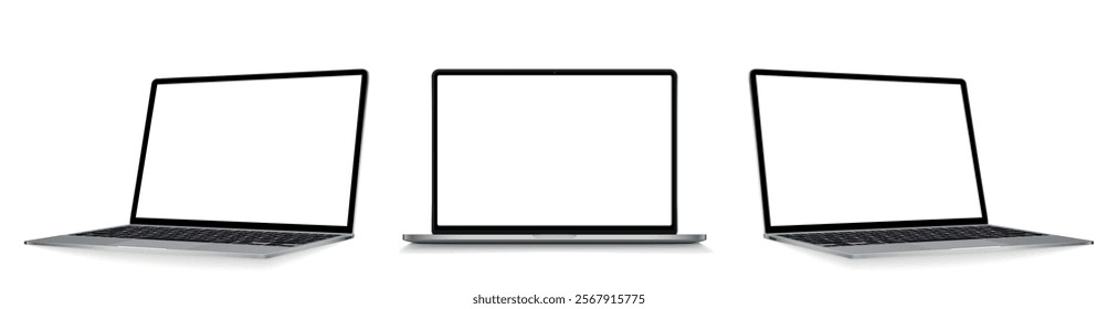 Realistic laptop notebook mockup. Blank white screen laptop vector template. Notebook mockup for ui ux app and website presentation Stock Vector