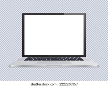 Realistic laptop on transparent background. For use in mockups and presentations. Vector illustration.