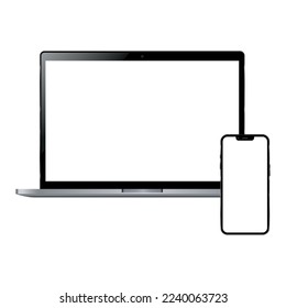 Realistic Laptop WIth Smartphone Vectorart
