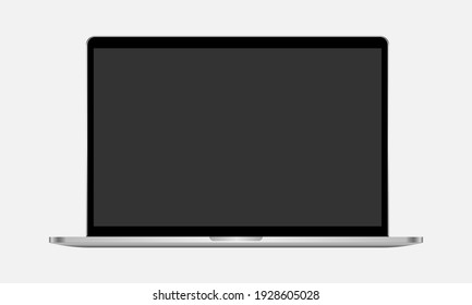 Realistic laptop tilt 90 degrees isolated on white background. Macbook with blank screen. empty copy space on a modern mobile computer.