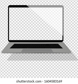 Realistic laptop with transparent and blank screen for you design. Device screen mockup. Isolated on white. Vector template eps10.