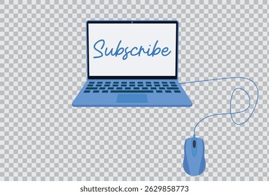 Realistic laptop vector illustration with subscribe text on screen isolated on transparent background
