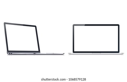 Realistic laptop view left and front with blank screen to present your application and web design. Isolated on a white background